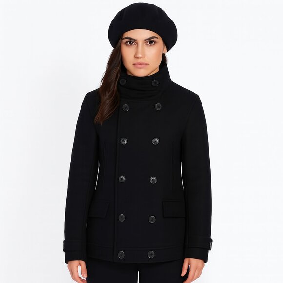 AIX Armani Exchange Womens Black Double-Breasted Wool Peacoat Size Small - Picture 1 of 6